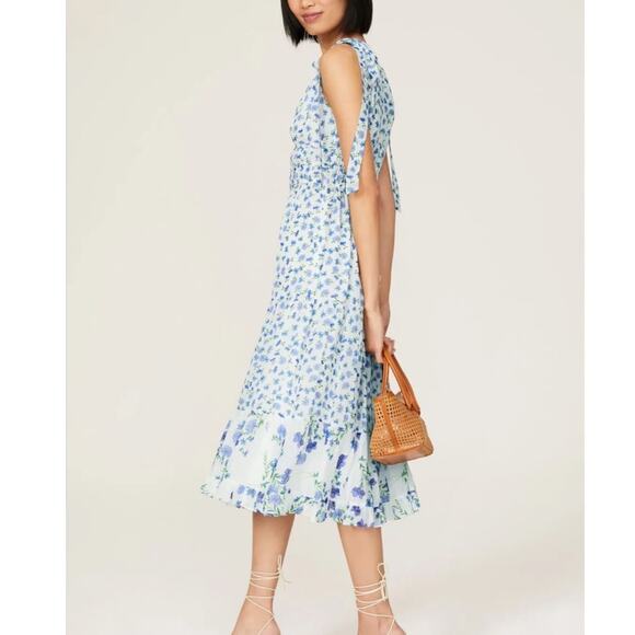 Shoshanna Helena Floral Tie Shoulder A-line Midi Dress size 4 optic white/purple - Picture 8 of 8